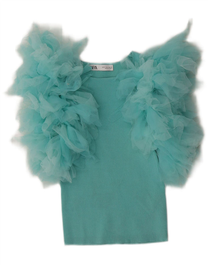 Blusa feminina Zara Top UK 8 pequena turquesa viscose