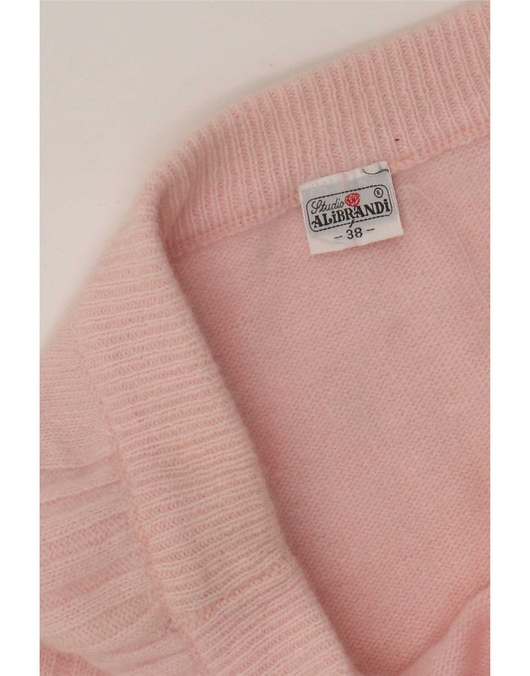 Saia midi de malha feminina vintage EU 38 médio W34 lã de cordeiro rosa