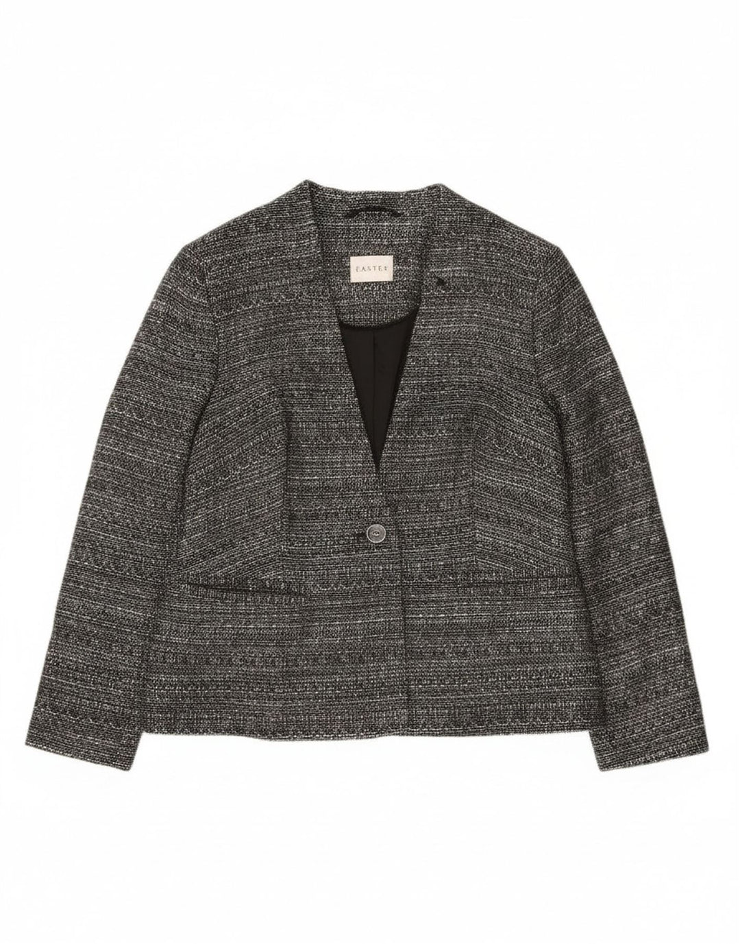 Jaqueta blazer feminina Eastex com 1 botão Reino Unido 12 poliéster manchado cinza médio