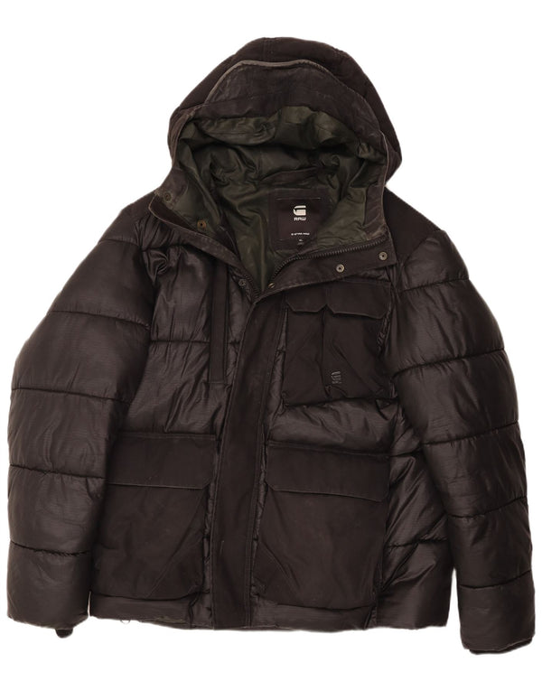 Jaqueta masculina acolchoada com capuz G-Star UK 42 XL preta Colourblock poliamida