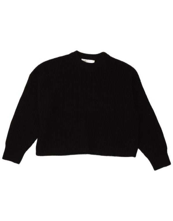 Zara Suéter feminino cropped oversized com gola redonda Reino Unido 10 pequeno preto