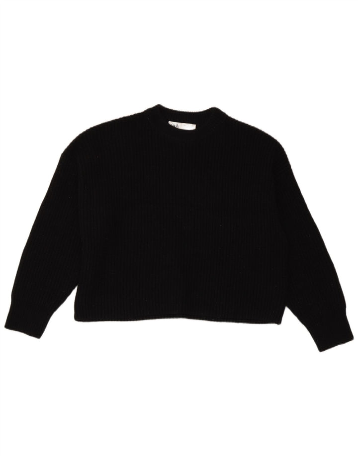 Zara Suéter feminino cropped oversized com gola redonda Reino Unido 10 pequeno preto
