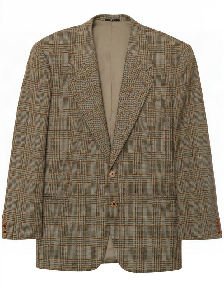 Valentino Jaqueta masculina de 2 botões Blazer IT 48 Lã xadrez verde médio