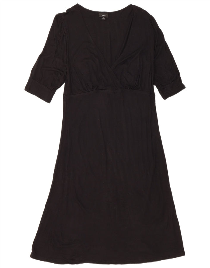 Vestido feminino MOSSIMO manga 3/4 linha A Reino Unido 14 grande rayon preto