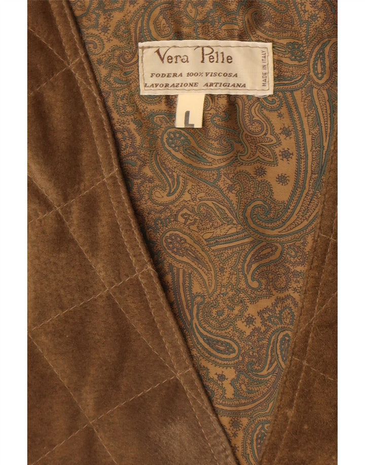 Colete masculino vintage de camurça grande couro marrom