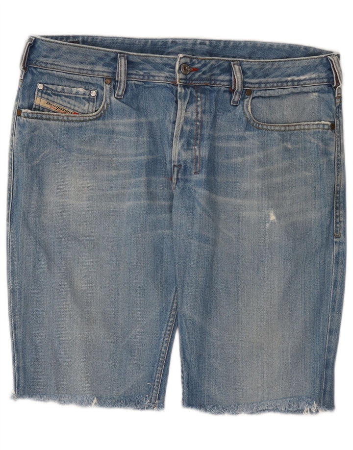 Shorts jeans masculino diesel desgastado W34 grande algodão azul