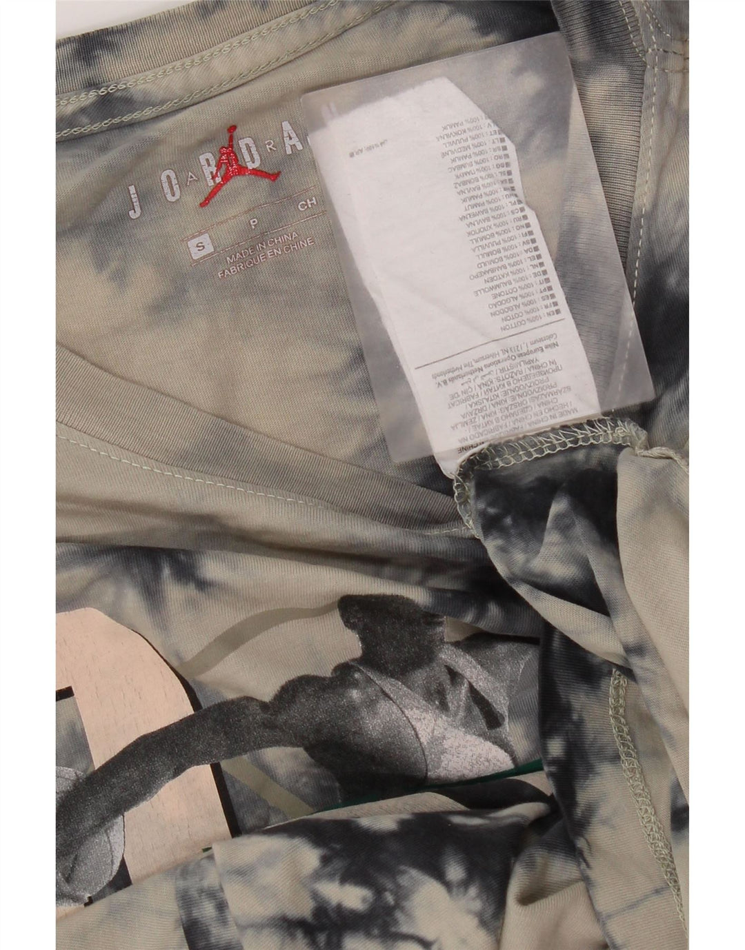 Camiseta masculina Jordan com estampa gráfica pequena pequena cinza tie-dye algodão