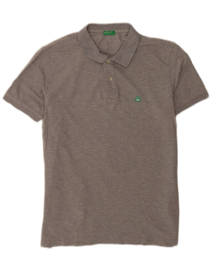 Camisa polo masculina Benetton grande algodão cinza