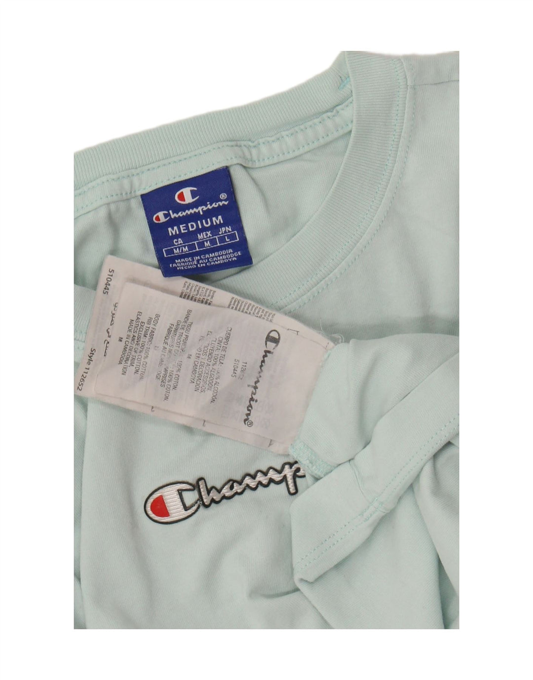 Camiseta feminina CHAMPION com estampa gráfica UK 14 algodão turquesa médio