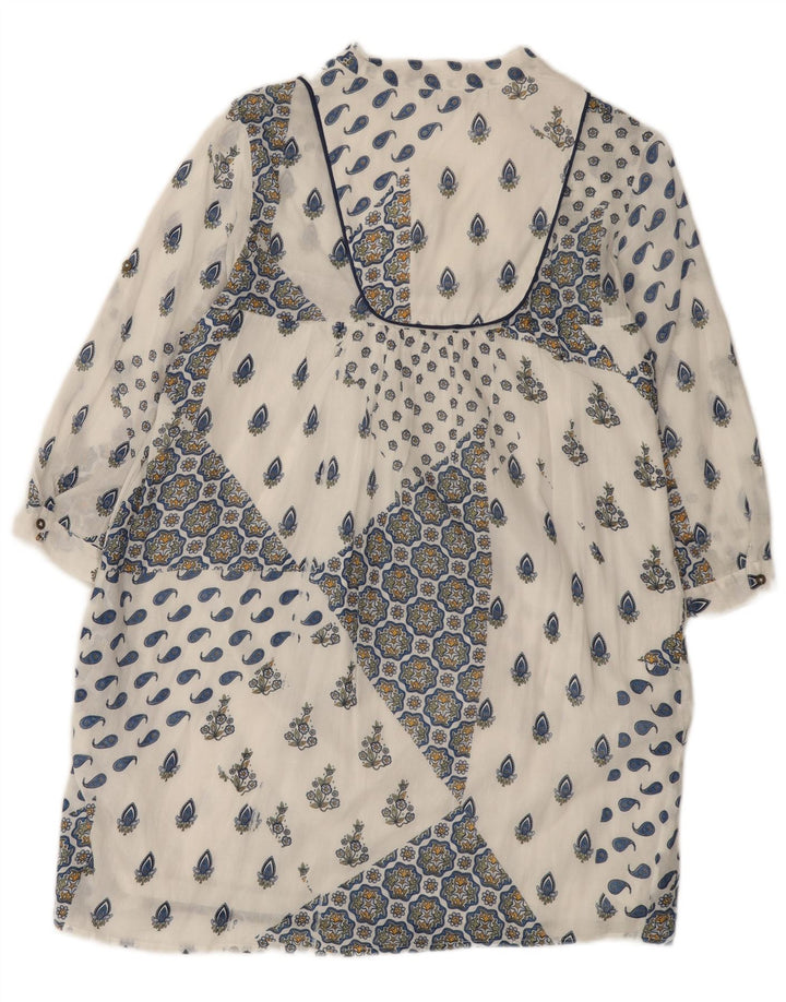 ZARA Vestido feminino manga 3/4, Reino Unido 12, médio, branco, algodão paisley