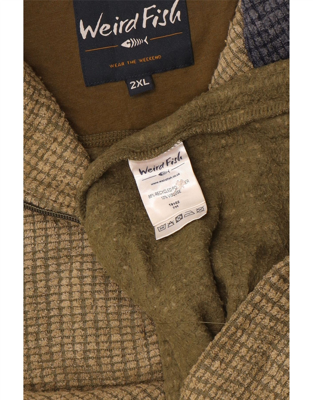 Weird Fish Mens Zip Neck Fleece Jumper 2XL Poliéster cáqui