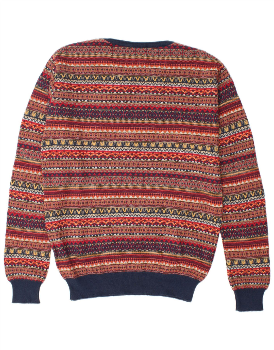 Suéter vintage masculino com gola redonda, médio multicolorido Fair Isle
