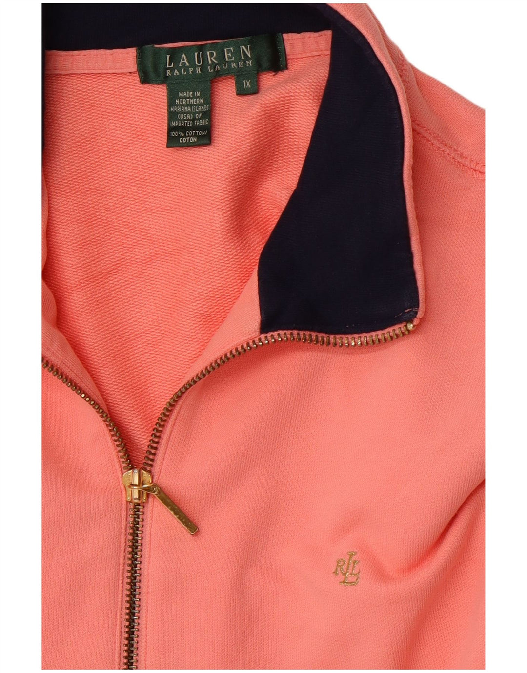 Suéter feminino RALPH LAUREN com gola e zíper, Reino Unido 18 XL, algodão laranja