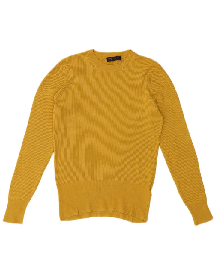Suéter feminino Marks & Spencer com gola redonda Reino Unido 12 viscose amarela média