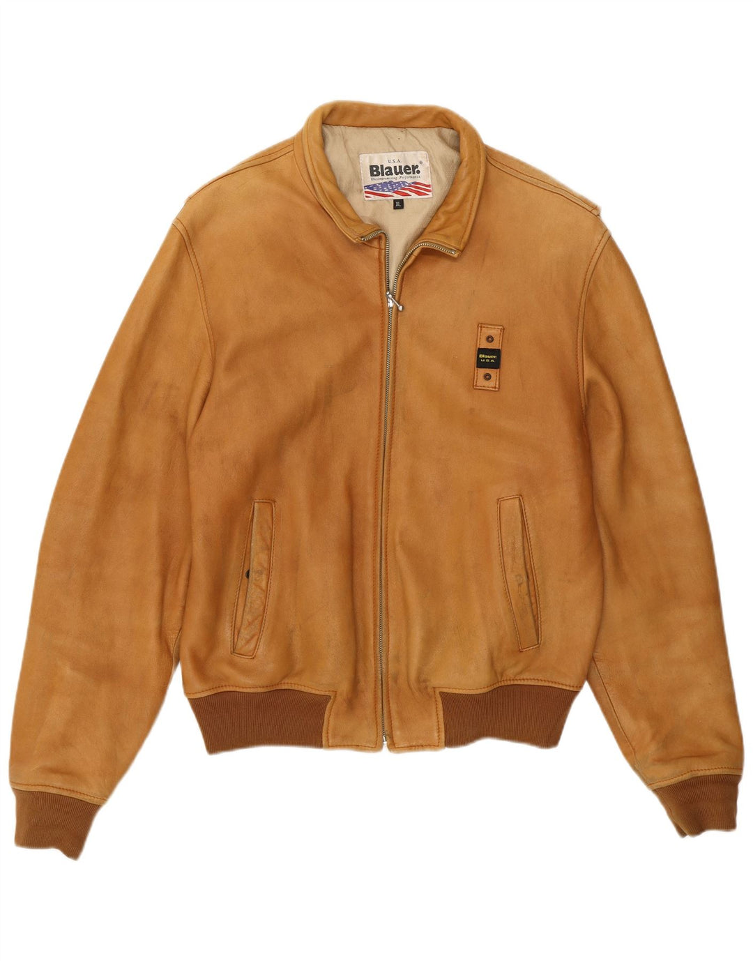 Jaqueta bomber feminina de couro Blauer Reino Unido 18 XL couro marrom