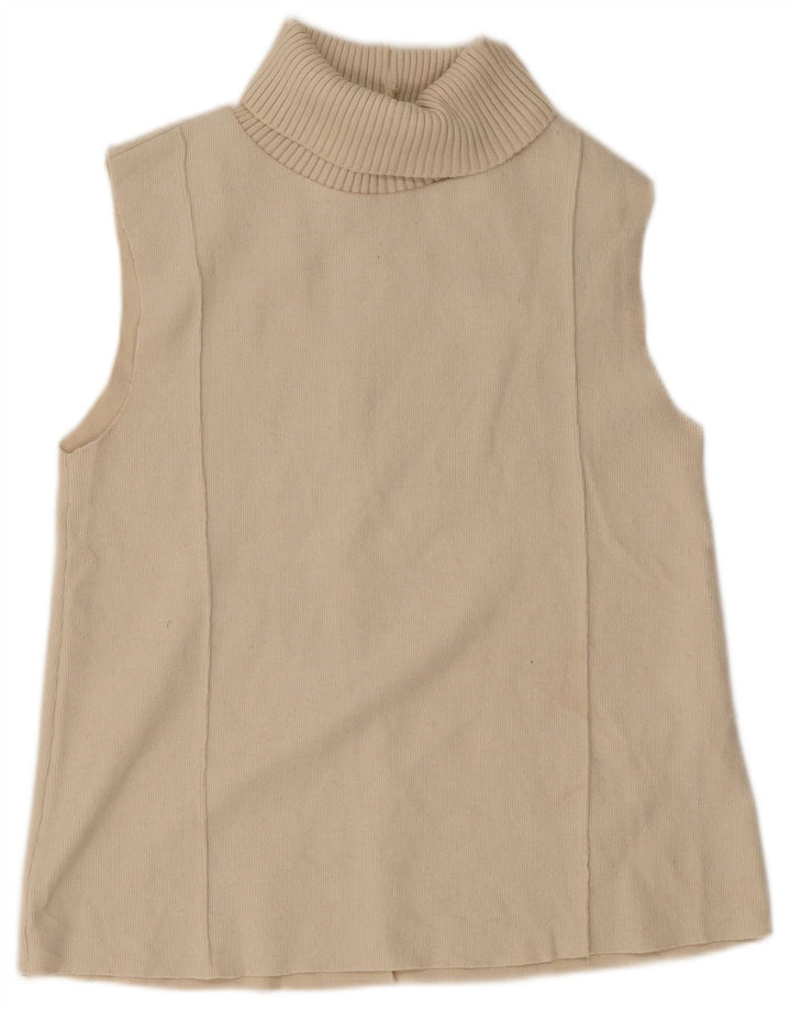 Zara Womens Roll Neck Vest Top UK 10 Pequeno Poliéster Bege