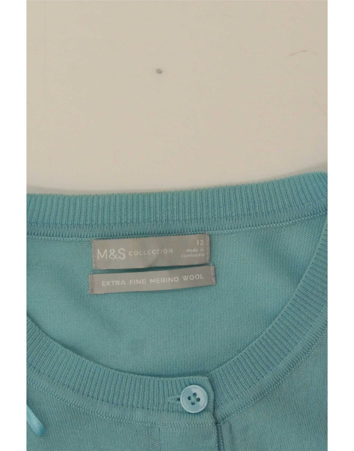 Suéter cardigã feminino Marks & Spencer UK 12 lã merino turquesa média