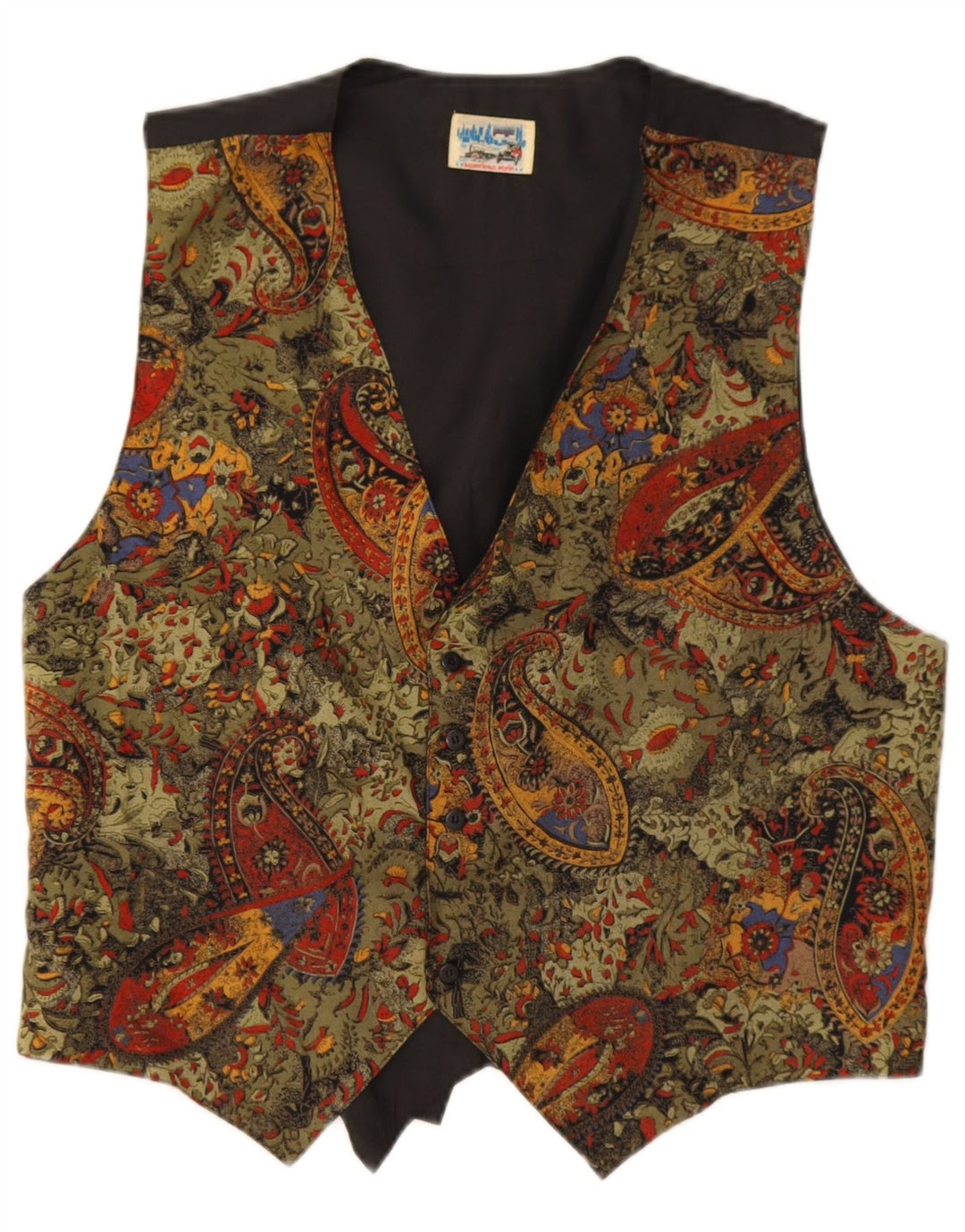 Colete masculino vintage médio multicolorido Paisley Viscose retrô