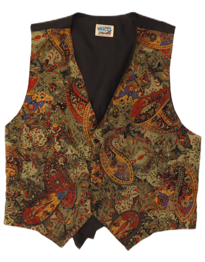 Colete masculino vintage médio multicolorido Paisley Viscose retrô