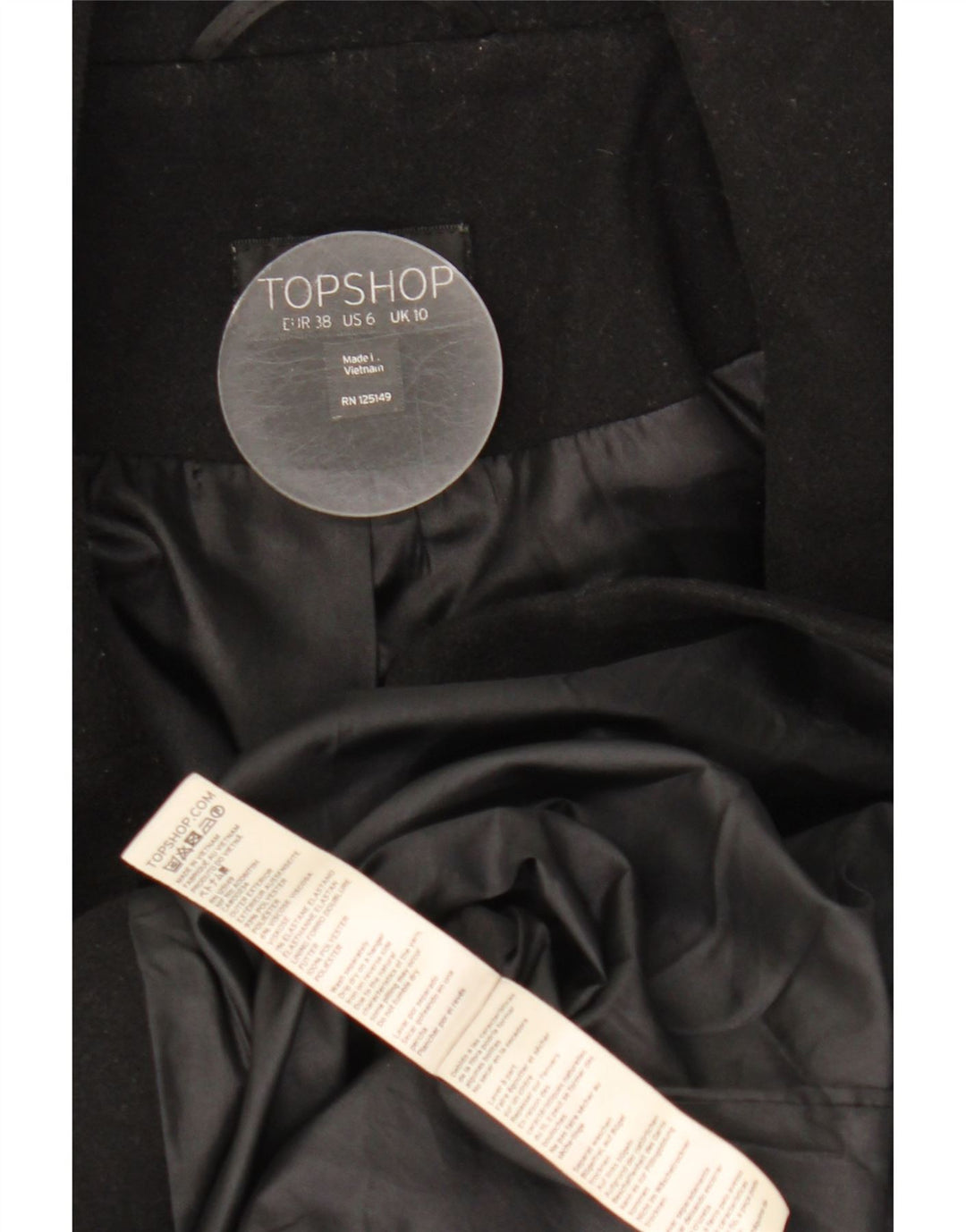 Sobretudo aberto feminino Topshop UK 10 poliéster preto pequeno