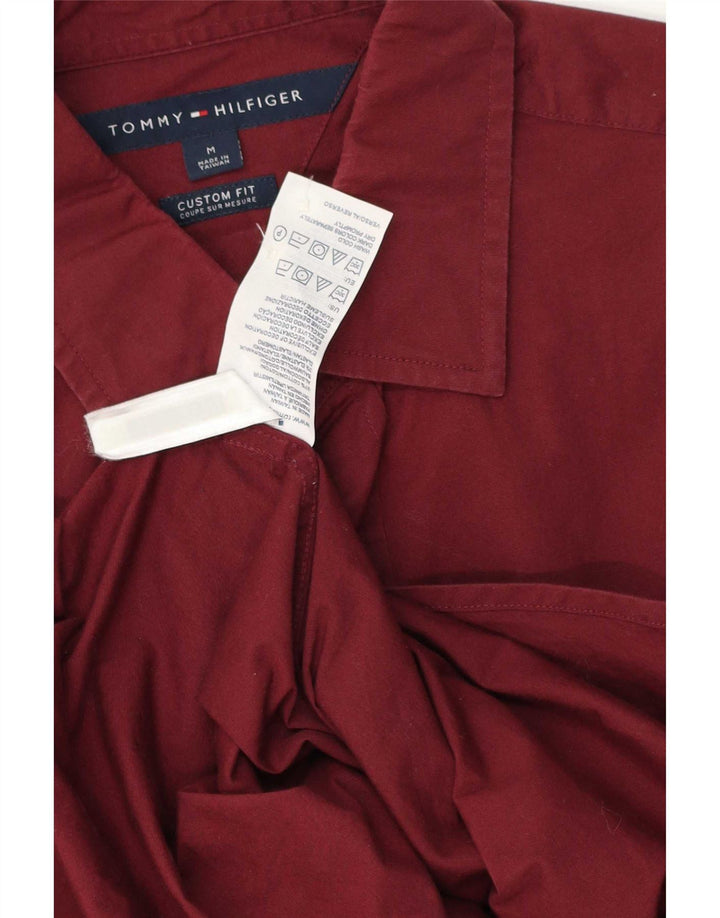 Tommy Hilfiger Mens Custom Fit Camisa Média Algodão Borgonha