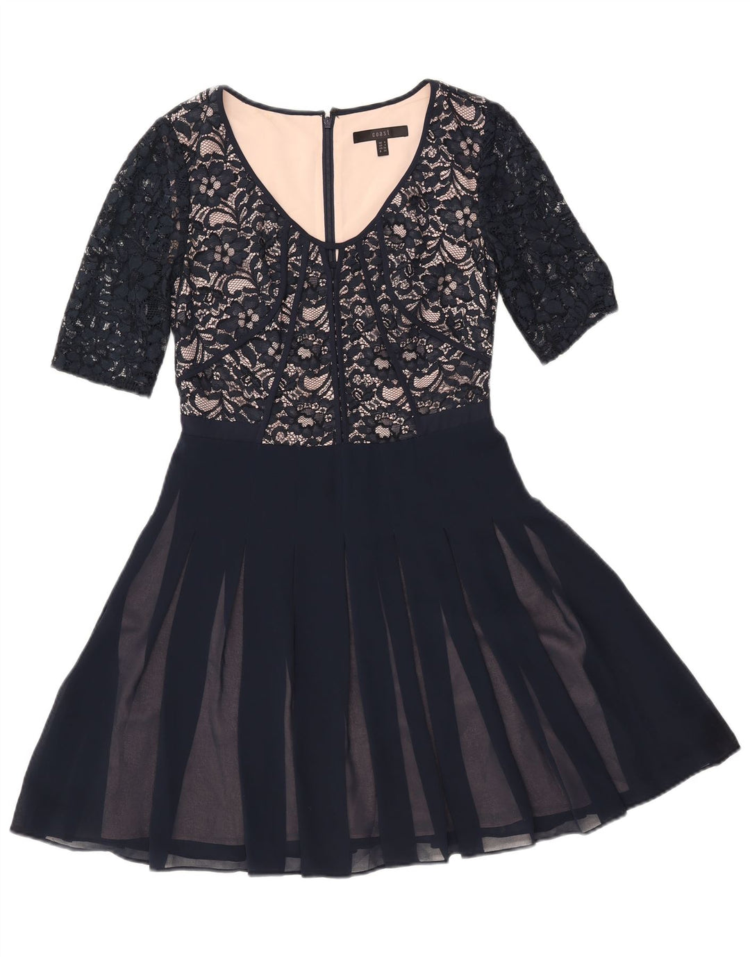 Vestido feminino Coast de renda evasê Reino Unido 8 pequeno azul marinho poliamida