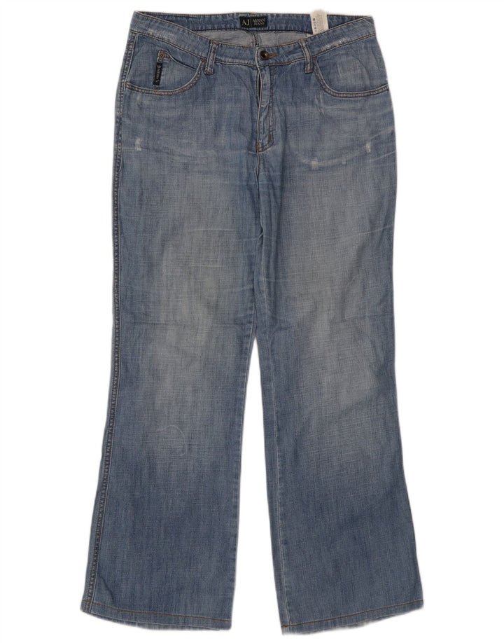 ARMANI Calça jeans feminina desgastada com bootcut W31 L29 algodão azul