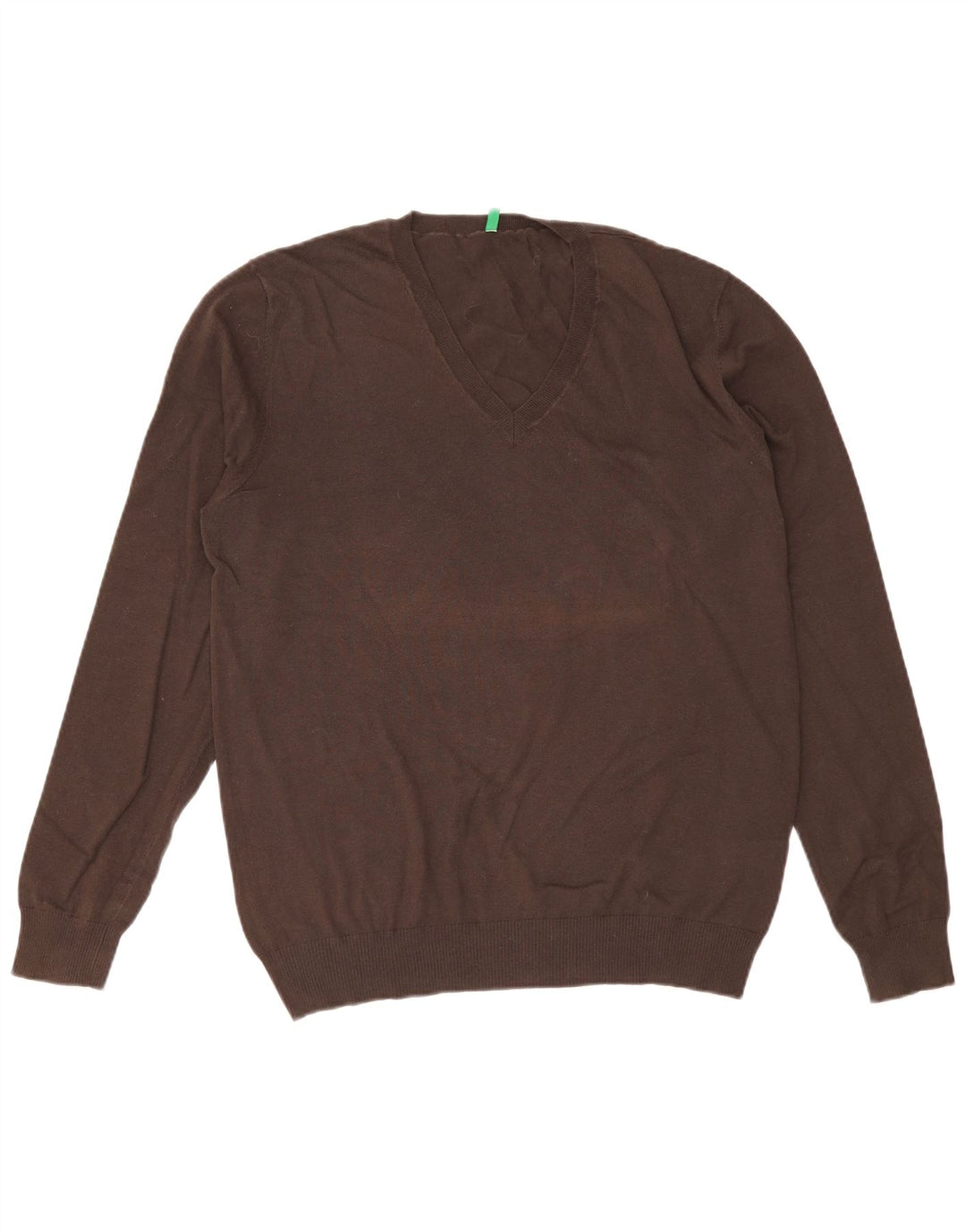 Suéter masculino Benetton com decote em V grande algodão marrom