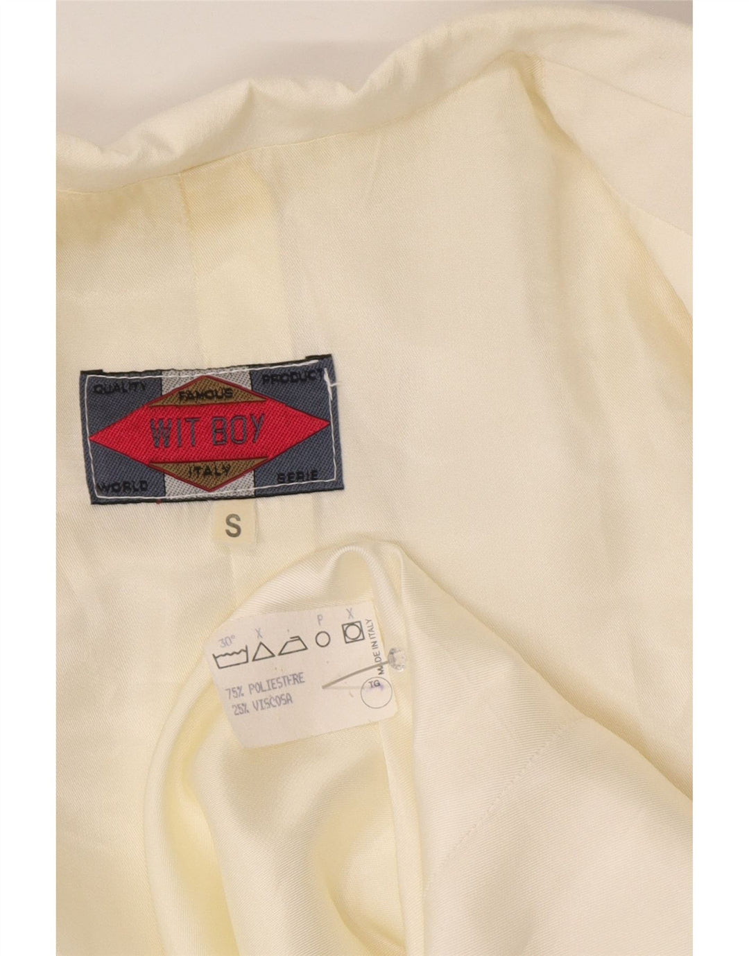 Jaqueta blazer feminina com 3 botões Wit Boy UK 10 pequena poliéster branco