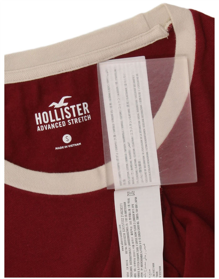 Camiseta masculina Hollister pequena de algodão Borgonha