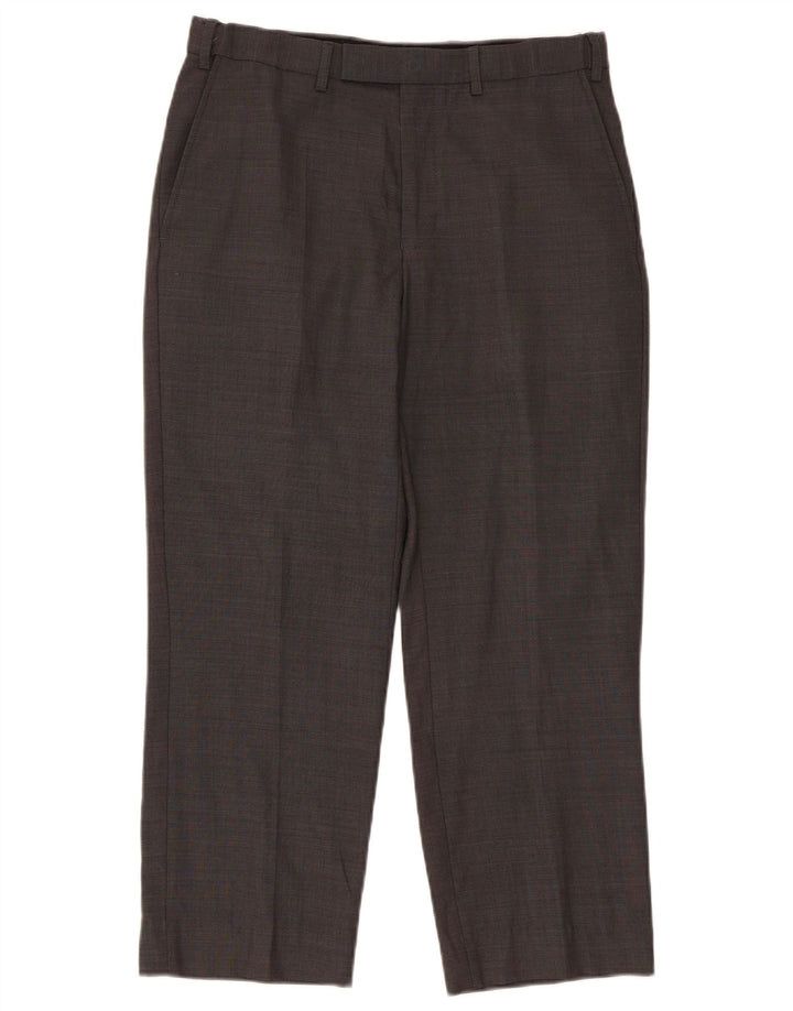 Calça masculina de terno reto Marks & Spencer sob medida W32 L26 lã cinza