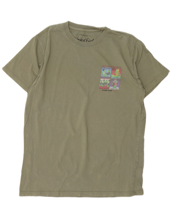 Camiseta gráfica masculina Weird Fish Top grande de algodão cáqui