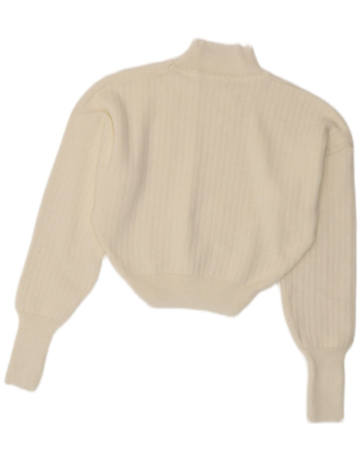 Suéter feminino vintage com gola tartaruga e gola alta Reino Unido 14 médio branco