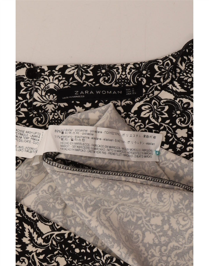 Vestido feminino Zara Shift UK 10 pequeno poliéster floral preto