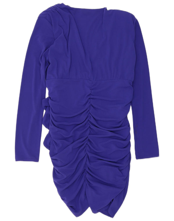 Vestido bodycon feminino Zara manga comprida UK 18 XL azul marinho poliéster