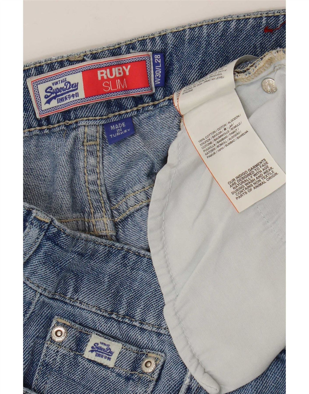 Superdry Calça Jeans Feminina Ruby Cintura Alta Corte Slim W30 L24 Azul Algodão