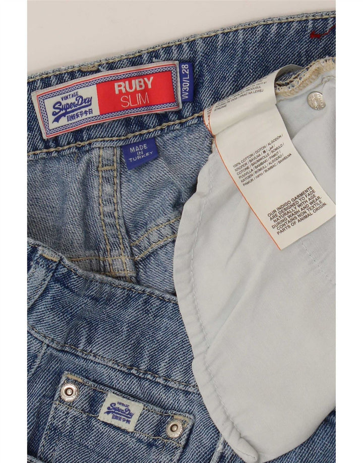 Superdry Calça Jeans Feminina Ruby Cintura Alta Corte Slim W30 L24 Azul Algodão