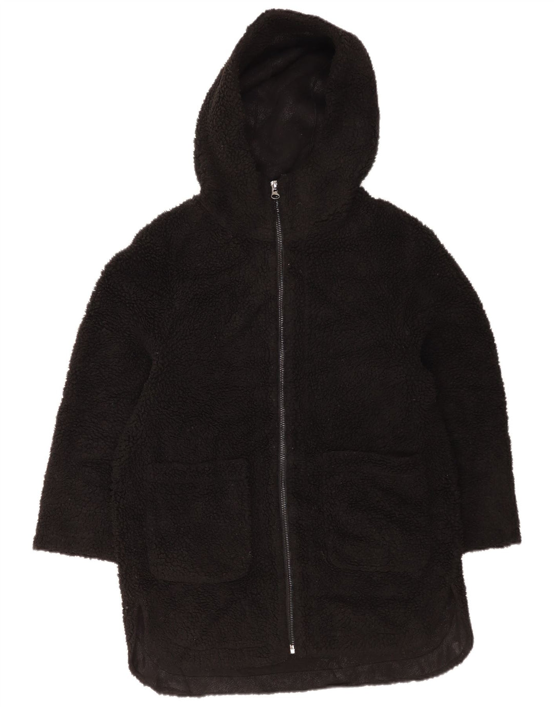 Zara Womens Hooded Oversized Fleece Jacket UK 6 XS Preto Poliéster