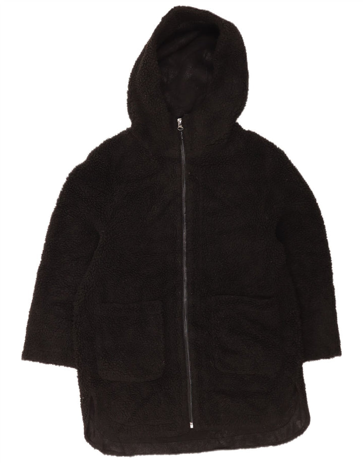 Zara Womens Hooded Oversized Fleece Jacket UK 6 XS Preto Poliéster
