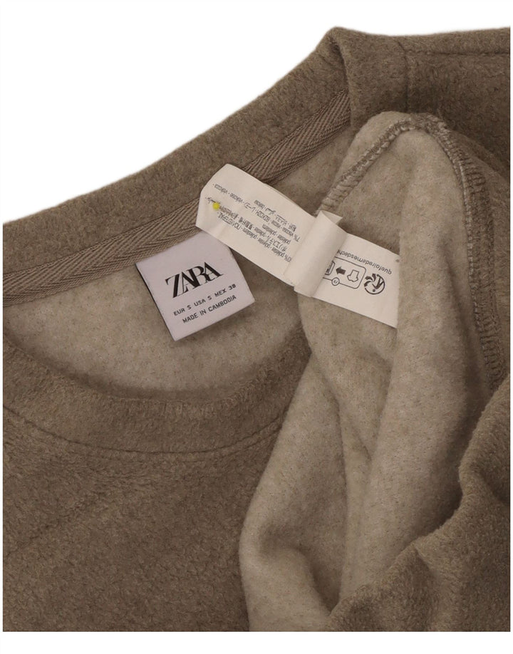 Zara Mens Loose Fit Moletom Jumper Pequeno Poliéster Bege