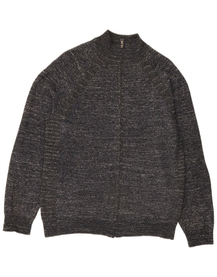 Suéter cardigã masculino Marks & Spencer poliéster manchado cinza médio