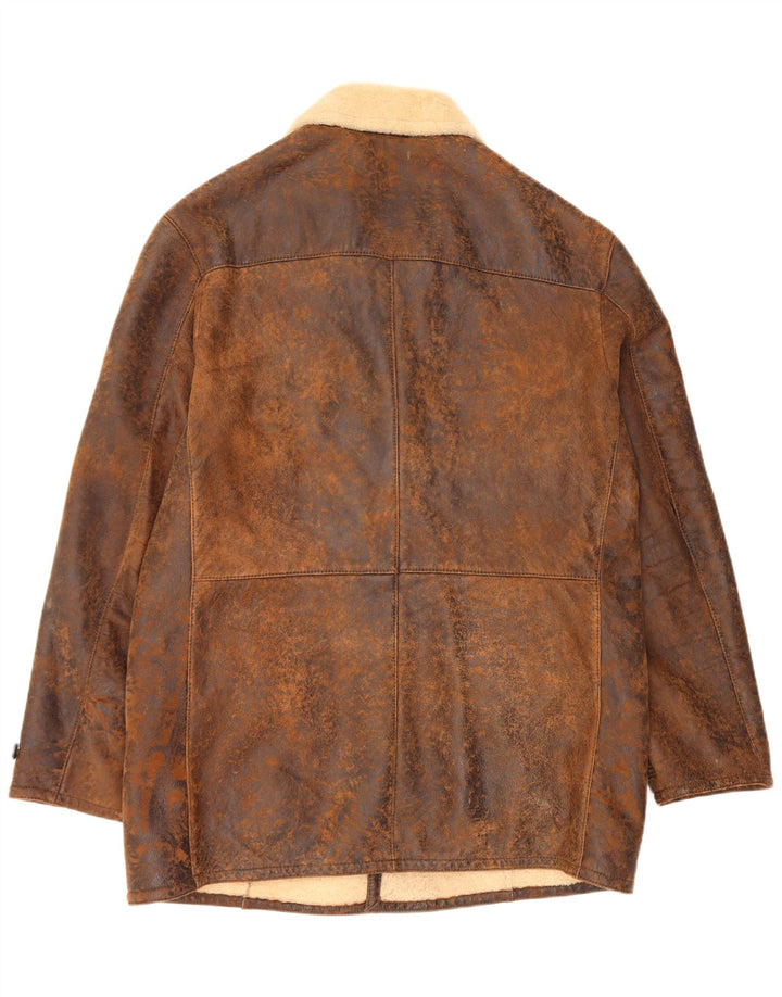 Jaqueta masculina Marlboro Classics Shearling Reino Unido 42 XL pele de carneiro marrom