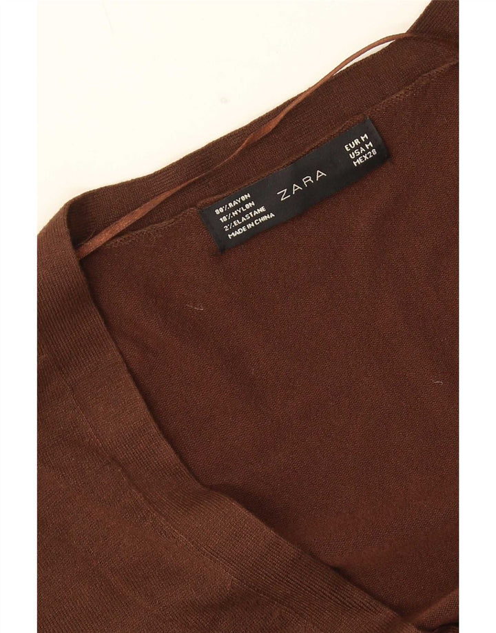 Suéter cardigã feminino Zara UK 14 médio marrom rayon
