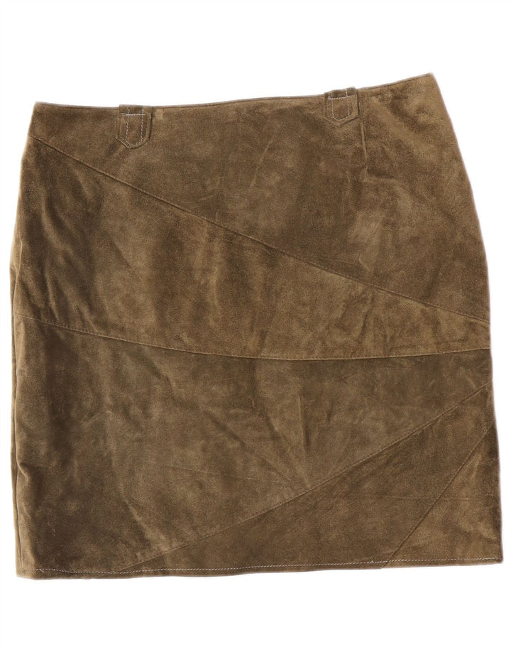 Saia feminina vintage de camurça média W32 couro cáqui