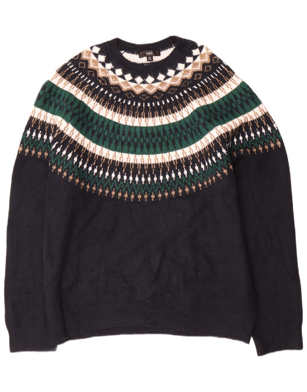 Suéter masculino Marks & Spencer com gola canoa 2XL preto Fair Isle acrílico