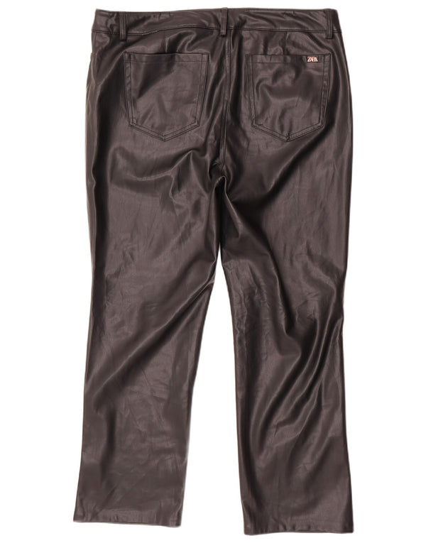 Zara Calça feminina reta de couro sintético UE 46 2XL W36 L27 preta