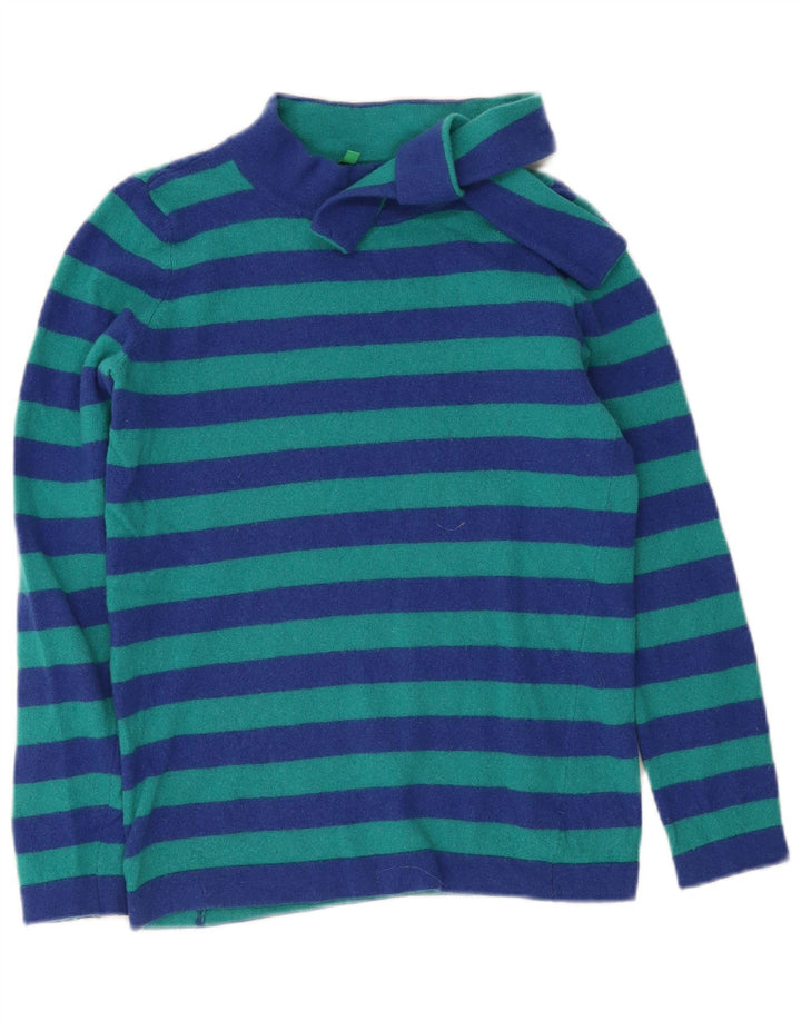 Suéter feminino Benetton com gola tartaruga, 10 listras azuis pequenas