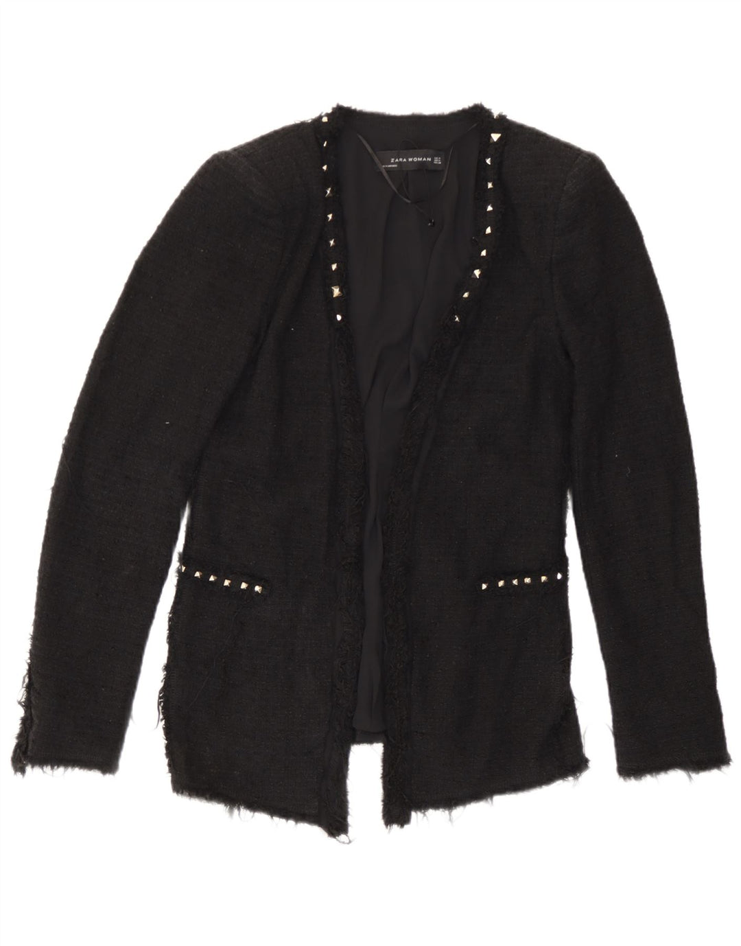 Zara Womens Open Blazer Jacket UK 12 Médio Algodão Preto