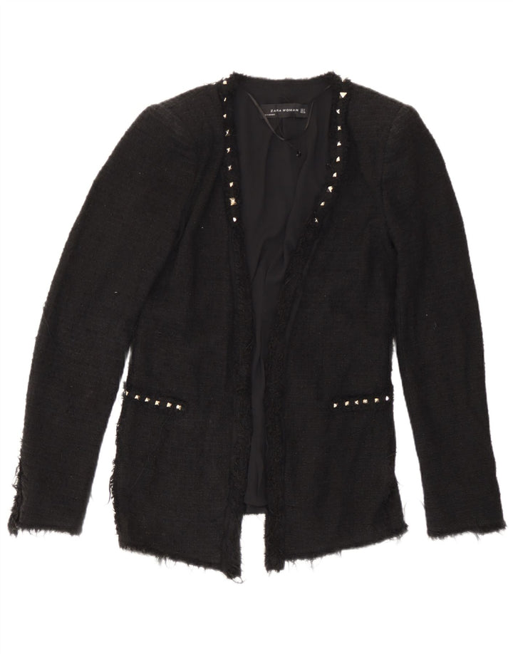 Zara Womens Open Blazer Jacket UK 12 Médio Algodão Preto