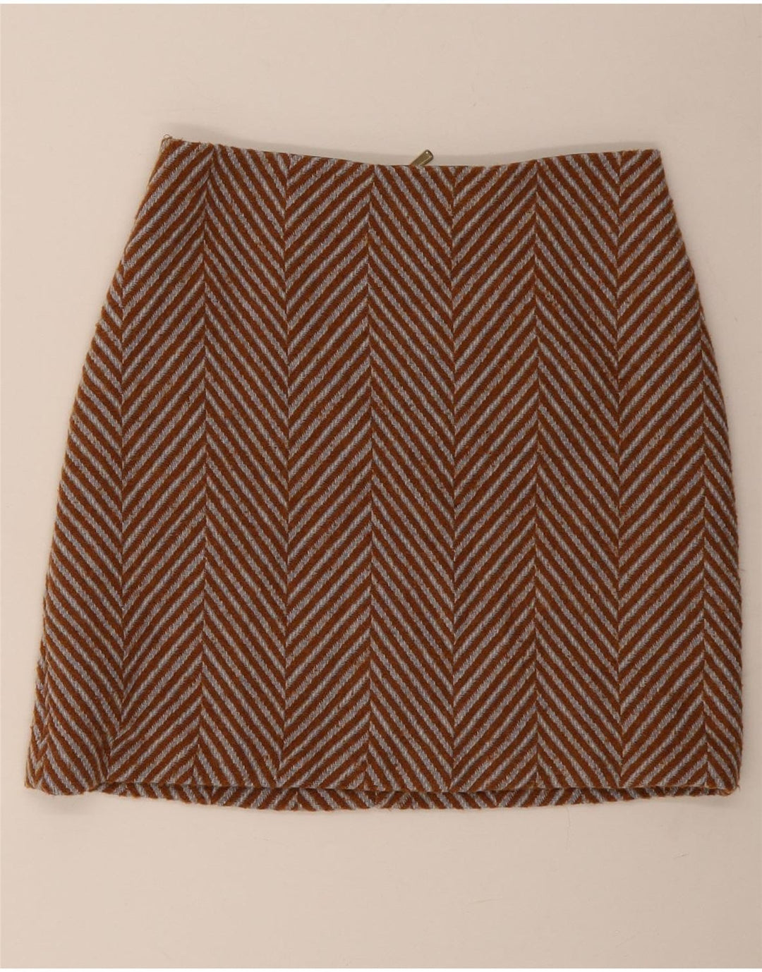 Minissaia feminina Marks & Spencer Reino Unido 10 pequena W30 espinha de peixe marrom